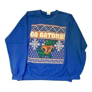 UF Gators Holiday Ugly Sweater Print Blue Crewneck Sweatshirt Women’s Large